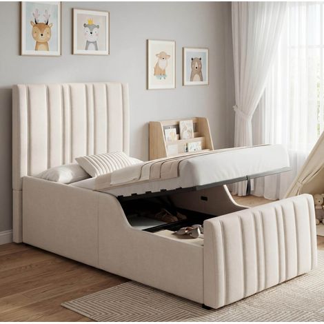 Cama infantil tapizada con gran almacenamiento beige OKMYHOME (1/5)