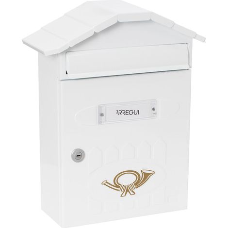 ARREGUI Villa E5001 Buzón Exterior de Acero, Tamaño M (Correo DIN A4 y Revistas), Buzón de Correo Individual, Buzón de Pared de Chapa Gruesa, Antilluvia, Fácil de Instalar, Blanco (1/5)