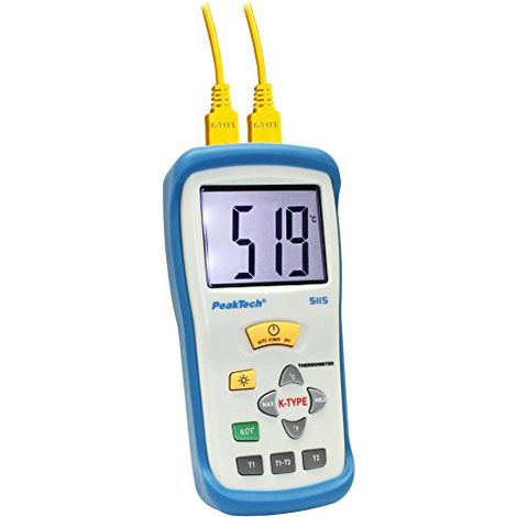PeakTech P 5115 2 canali professionale termometro digitale con ampio display per di Tipo K Sonda termocoppie di 50 + 1300 gradi C con 3 1 2 cifre display a led per gradc gradf (1/4)