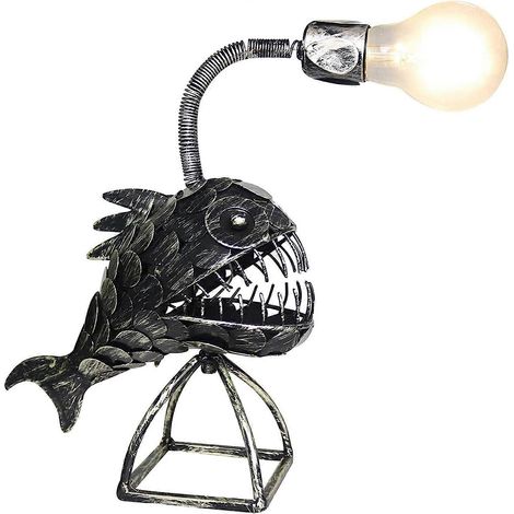 Lampe de pêcheur créative, lampe artistique en forme de poisson, lampe requin rétro en fer forgé, veilleuse LED USB en forme de poisson, lampe de table pour la décoration intérieure (S) (1/5)