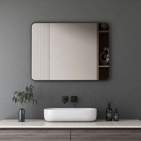 Boromal Wandspiegel Schwarz 40x60cm Badspiegel Badezimmerspiegel Rechteckiger Wandmontage Metallrahmen Dekorative Badezimmer Wandspiegel für Badezimmer, Wohnzimmer Schlafzimmer, Gäste WC (1/5)