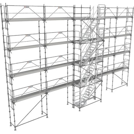 Tubesca Comabi – Échafaudage façadier 160 m² PROGRESS PREMIUM avec escaliers – Garde-corps monoblocs – Montage rapide – Charge maximale 600 kg/m² (1/5)