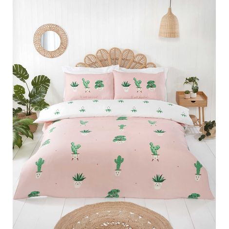 Parure de lit réversible en Microfibre avec Housse de Couette pour lit King Size - sans Repassage - Imprimé Cactus (1/3)
