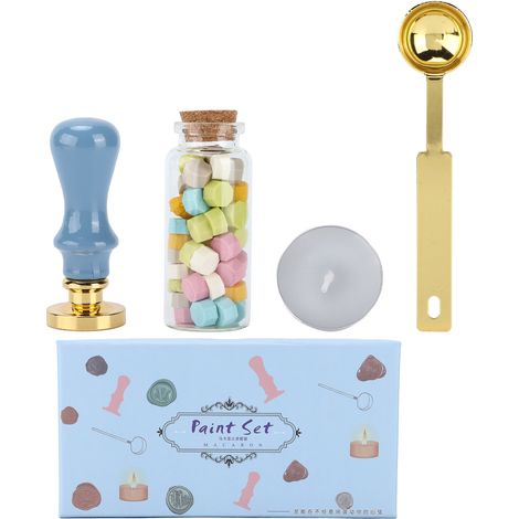 Wax Seal Stamp Kit Clear Pattern Durable DIY Classic Sealing Kit for Envelopes Invitations Wedding Embellishment(Blue Long Box ultramarine Handle ) (1/5)