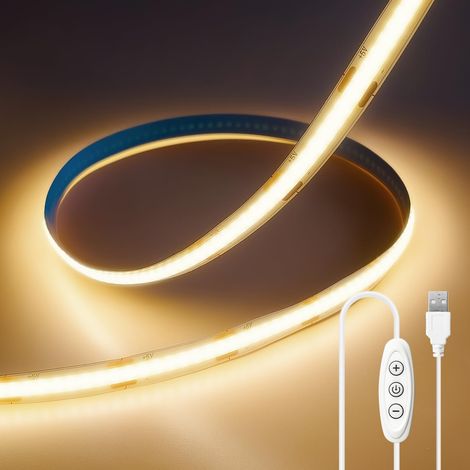 Ruban LED COB 2M Blanc Chaud 3000K, Bande LED 5V USB Dimmable (1/5)