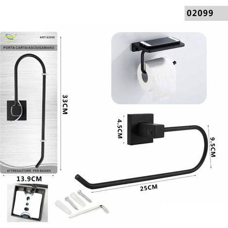 PORTA ASCIUGAMANI BAGNO PARETE SALVIETTE NERO SUPPORTO ARREDO BAGNO 02099