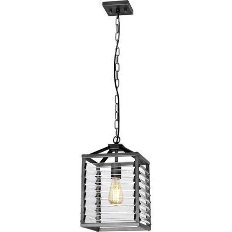 Sospensione Industrial Nordica Louvre Acciaio Canna Di Fucile Vetro 1 Luce E27 (1/5)