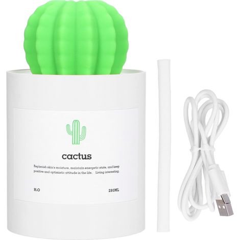280-ml-USB-Luftbefeuchter, Kaktus-Design – Leise, Nano-Zerstäubung, Weiß (1/5)
