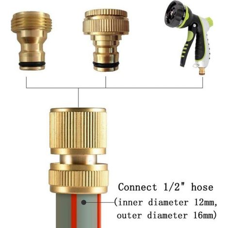 2 Raccords Rapide Tuyau Arrosage Laiton 1/2", Connecteur Quick Jardin Irrigation (1/4)