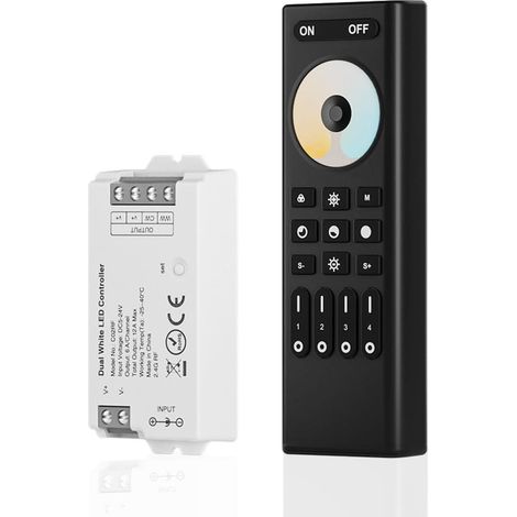 Kit de Contrôleur LED CCT 2.4G RF C02RF et RC02RFB 4 Zones sans Fil Contrôle de Groupe Température de Couleur Réglable pour Ruban LED CCT Tunable Dual White 2700K-6500K (1/5)
