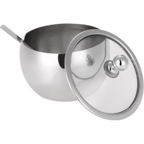 Azucarero de acero inoxidable duradero de primera calidad con tapa y cuchara para azúcar - Recipiente versátil para especias (1 pieza) (1/3)