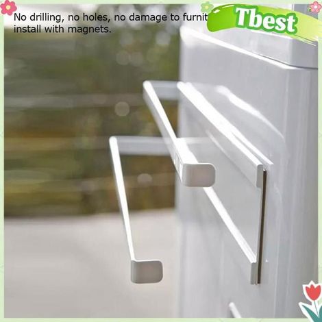 Tbest Barre de serviette Porte-serviettes magnétique Double porte-serviettes de bain pour salle de bain meuble rangement Blanche (1/5)