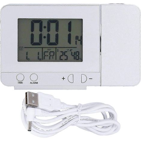 Réveil projecteur multifonctionnel avec rétroéclairage LED et chargement USB - Projecteur d'heure et de température pour chambre à coucher. (1/4)
