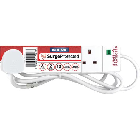 STATUS S4W2MSPS9 Surge Protected Extension Lead 240V 4-Gang 13A White 2m SIN4SM2WSP