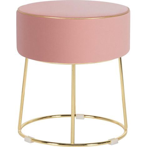 Round Velvet Footrest Stool Ottoman with Non-Slip Foot Pads for Bedside-Pink (1/5)