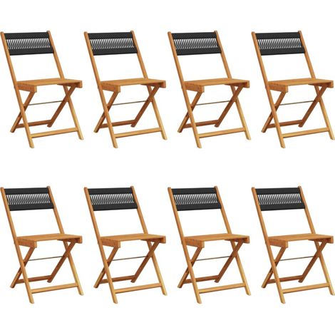 Lot de 8 Chaises de jardin，Chaise d'extérieur pliantes noir bois d'acacia massif CFW4685067 (1/5)