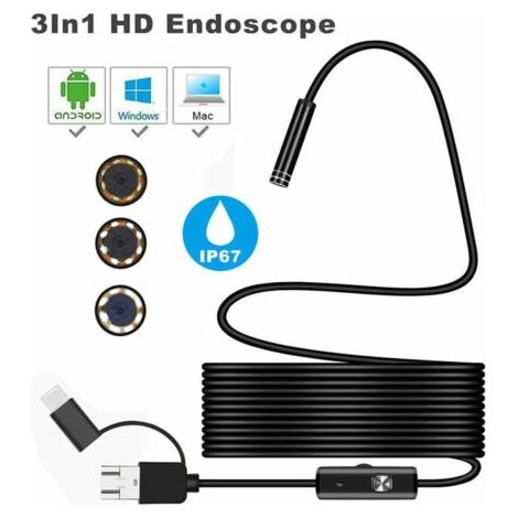 Endoscope 3-en-1 Android avec caméra d'inspection USB Type-C, 7 mm, 6 LED HD, étanche (1/5)