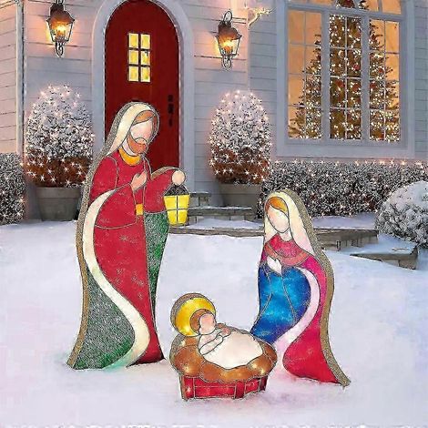 Crèche lumineuse LED représentant la naissance de Jésus, avec piquets, pour jardin ou extérieur, décoration de Noël (EPA02) zCOLOR:E