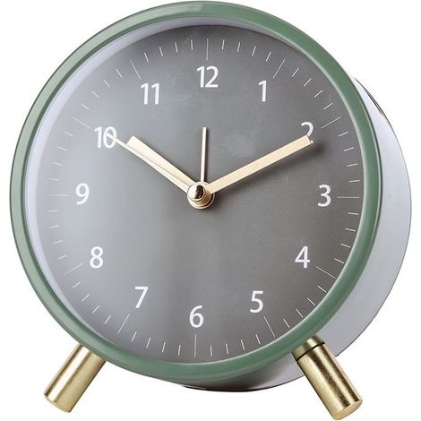 Horloge silencieuse, réveil de chambre minimaliste salon horloge de table spéciale mode, réveil de siège vert batterie (1/5)