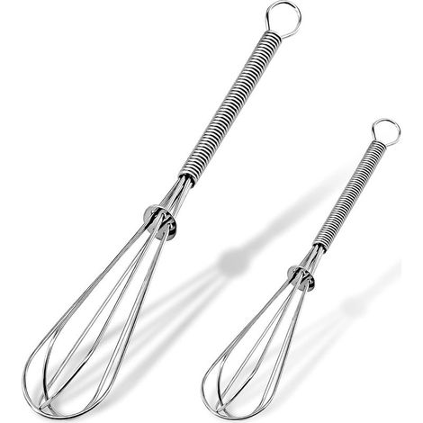 Lot de 2 mini fouets en acier inoxydable avec 2 fouets portables avec fil épais pour cuisiner, mélanger, battre et mélanger (13 cm + 18 cm) (1/5)