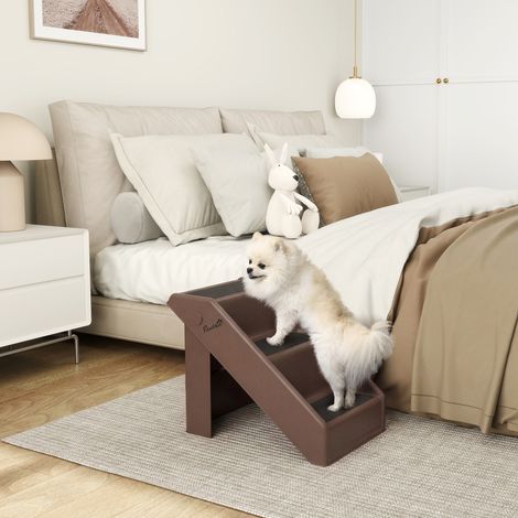Escalera para perros, 3 peldaños, 36,5 cm de alto, plegable, para perros pequeños, para cama, sofá, coche, marrón.