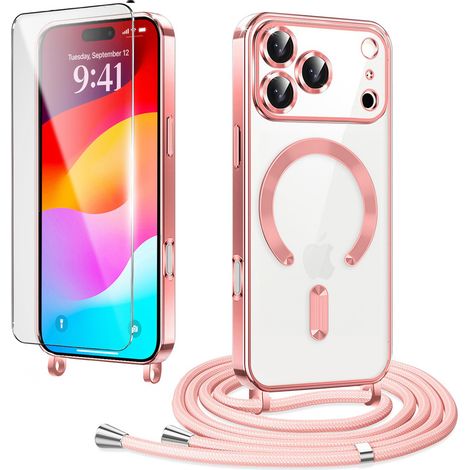 Set custodia per iPhone 17 Pro Max, Electro MagSafe, rosa + cordino + pellicola protettiva in vetro (1/5)