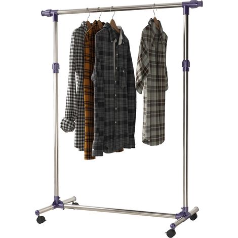Portant à vêtements HOMCOM en acier inoxydable avec 4 roulettes, hauteur et longueur réglables, 95 x 45 x 170 cm