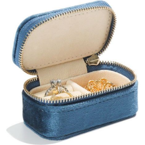 Mini boîte à bijoux en velours bleu marine, organisateur de bagues et boucles d'oreilles portable pour les voyages (1/4)