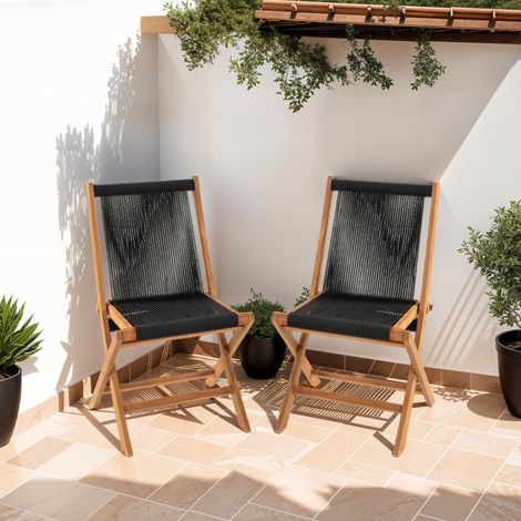 Lot de 2 chaises de jardin 57x50x88 cm en cordes et teck