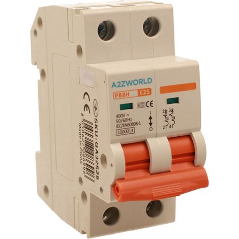 MCB Interruttore Magnetotermico Automatico Curva C 2P 2M 10000A C25A AC 400V IP20 IEC60898-1 PB8H