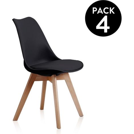 Pack de 4 sillas Bistro en simil piel negro, 84 cm(alto)48 cm(ancho)54 cm(largo) (1/5)