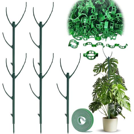 Tuteur Plante Grimpante, 5 Pièces Tuteurs pour Plantes de Jardin, Piquet Poteaux de Support de Plante, Amovibles et Empilables, Tuteur Monstera avec Clips pour Plantes et Attaches de Jardin (1/4)
