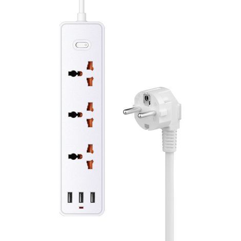 Multipresa elettrica USB con 3 prese di corrente + 3 porte USB-A, multipresa da scrivania USB con interruttore, cavo da 1,2 m, protezione contro i sovraccarichi e protezione bambini (1/4)