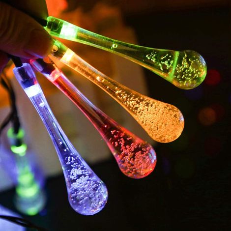 Guirlande Solaire - 30 LED en Forme de Goutte d'Eau - Pour Jardin Terrasse Extérieur - Multicolore - 1 Pièce (1/5)