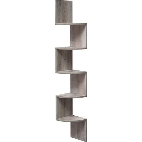 Étagère d’Angle Murale, Étagère de Rangement à 5 Niveaux, Étagère à Plantes, pour Chambre à Coucher, Salon, Salle de Bain, Bureau à Domicile, Grège Chiné (1/5)