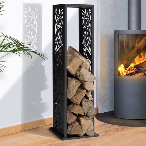 Leñero vertical de acero negro con motivo de árbol H.112 cm (1/5)