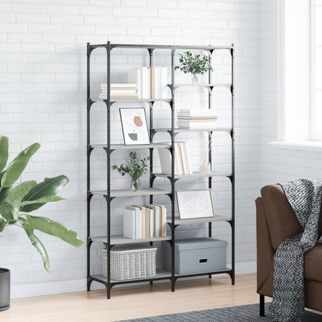 Estantería hierro y madera ingeniería gris 100x32x170 cm