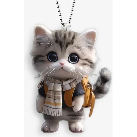 Pendentif acrylique chat à l'écharpe pour voiture, 8 cm (1/5)