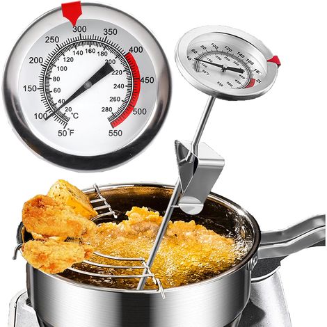 Thermomètre à Viande, Thermomètres à Huile en Acier Inoxydable avec Clip de Fixation et Lecture Instantanée, Thermomètre Barbecue pour BBQ, Gril, Fours à Pizza, Mesure de 10-290°C/50-550℉ (1/5)
