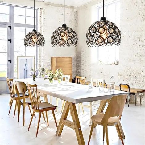 Lot de 3 Lampe Suspension Retro Cristal Noir Lustre Industrielle Vintage Métal Style Edison pour Salon Chambre (1/4)