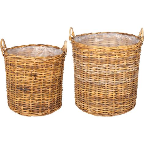 Cesta de Maceta 2 uds. Madera Natural Ratán Kubu vidaXL (1/5)