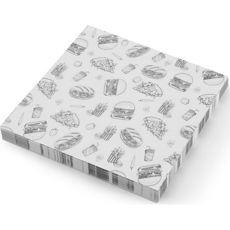 Papier sulfurisé pour frites et snacks 30,5 x 30,5 cm, motif restauration rapide - 500 pièces. (1/2)