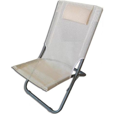 TrAdE Shop Traesio - Spiaggina Con Cuscino Testiera Crema Textilene 57x47x95cm Pieghevole Portatile 281034 - (1/3)