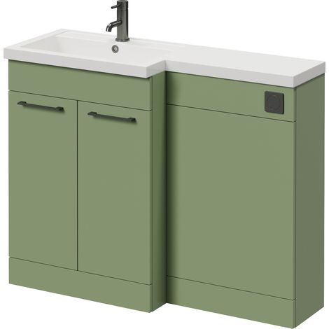 Napoli 390 Olive Green 1100mm 2 Door Vanity Unit Toilet Suite with Square Left Hand Lucia Basin - 1100mm - Gunmetal Grey 160mm HandleWithout Kingston Toilet Pan