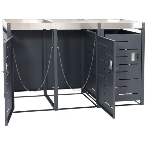 Contenitore triplo con 3 scomparti (80-120L) e fioriera in acciaio inox e acciaio zincato 110x175x62 cm 040010366