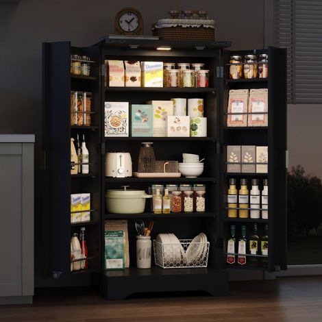 Credenza da cucina 60,5x40x120 cm - Armadio contenitore con illuminazione LED sensoriale e ripiani regolabili - nero europeo