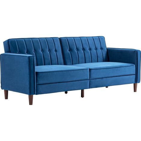 VelvetFeel ThreeSeater Sofa Bed Blue (1/5)