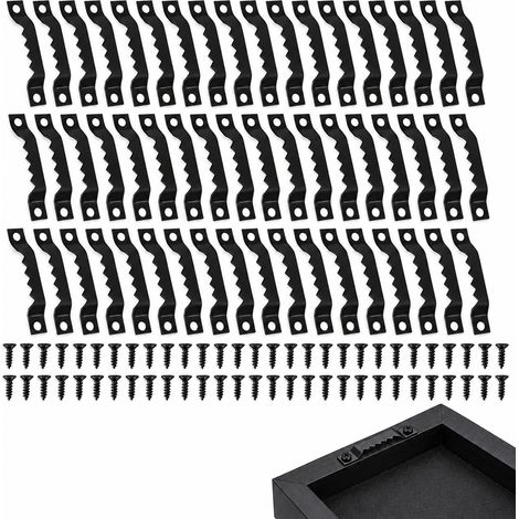 50 pièces Crochets de Suspension à Dents de scie en métal avec vis, Crochets de Suspension Cadre Photo métal Noir 40x7 mm Fixation Murale Robuste pour Cadres Lourds Toiles horloges décoration Maison (1/5)