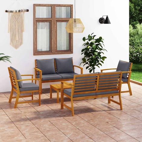 vidaXL Muebles de jardín 5 pzas cojines madera maciza de acacia (1/5)
