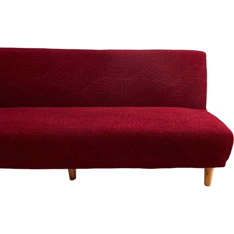 Housse clic clac jacquard extensible imperméable, douce et lavable, pour futon (bordeaux, 160-190 cm) (1/5)